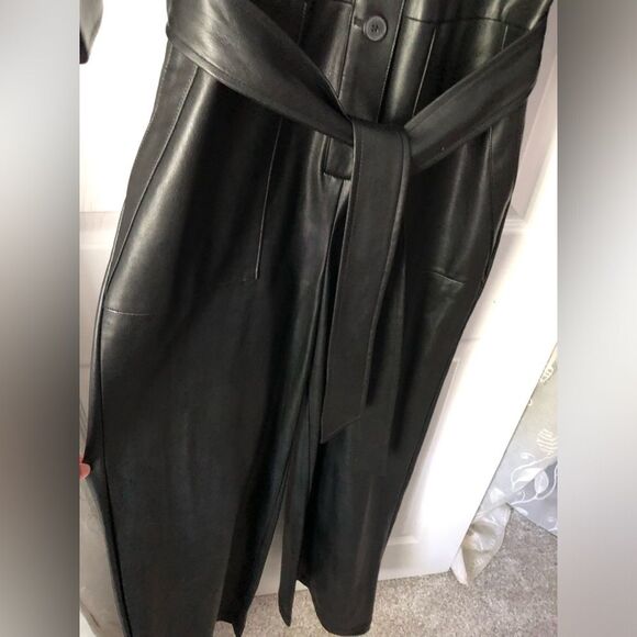 APT. 9 Cara Santana Women Faux Leather Jumpsuit Women sz XS buttons front belt - Picture 5 of 11